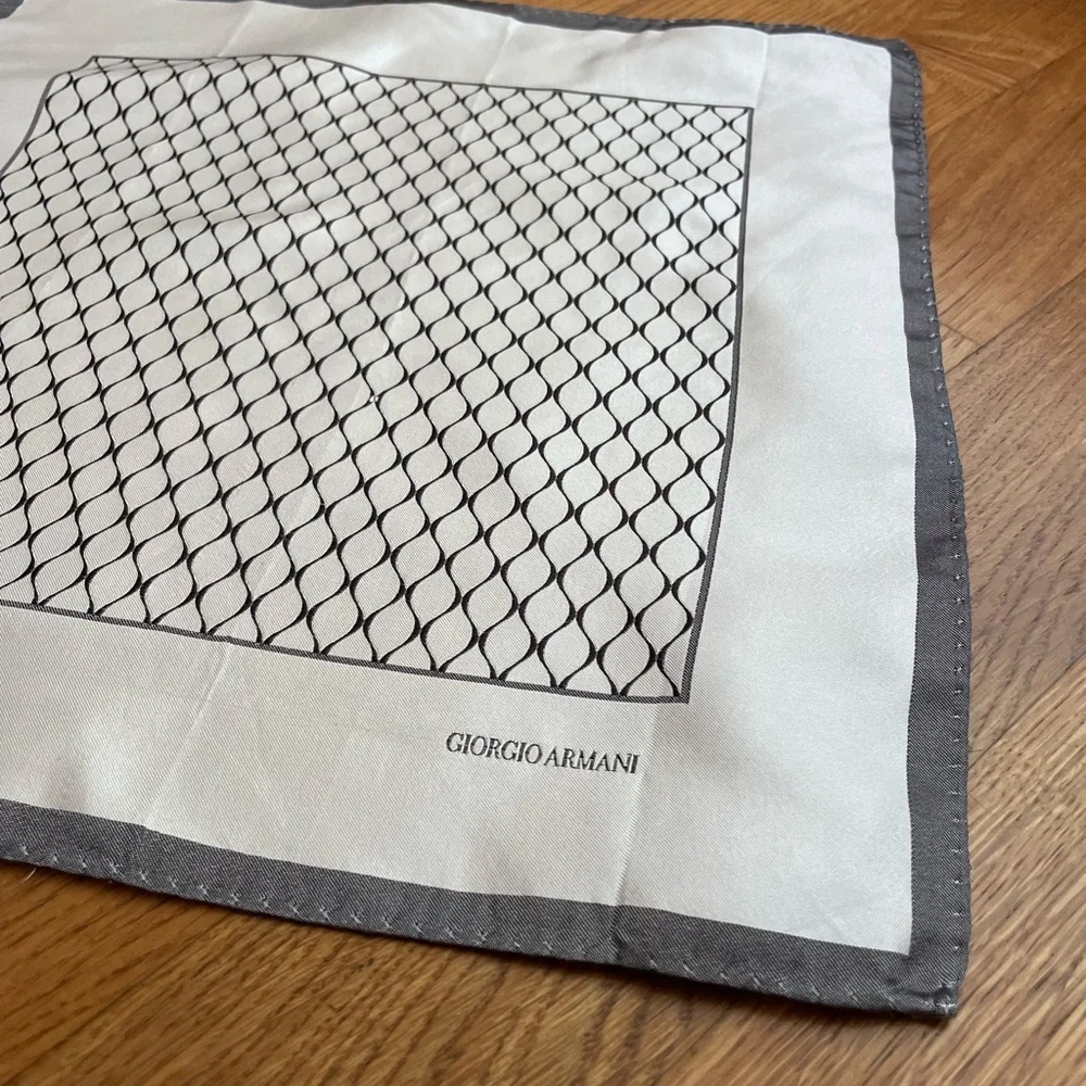 Giorgio Armani White & Gray Silk Scarf